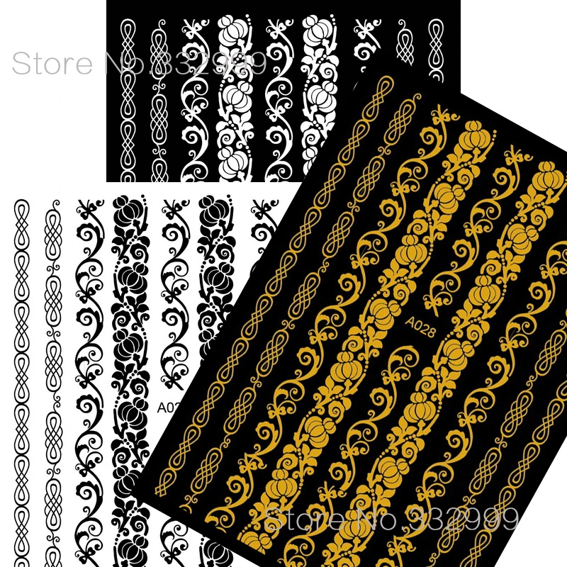 Белая наклейка для ногтей дизайн на тыльную сторону Черная 3D Наклейка ногтевого