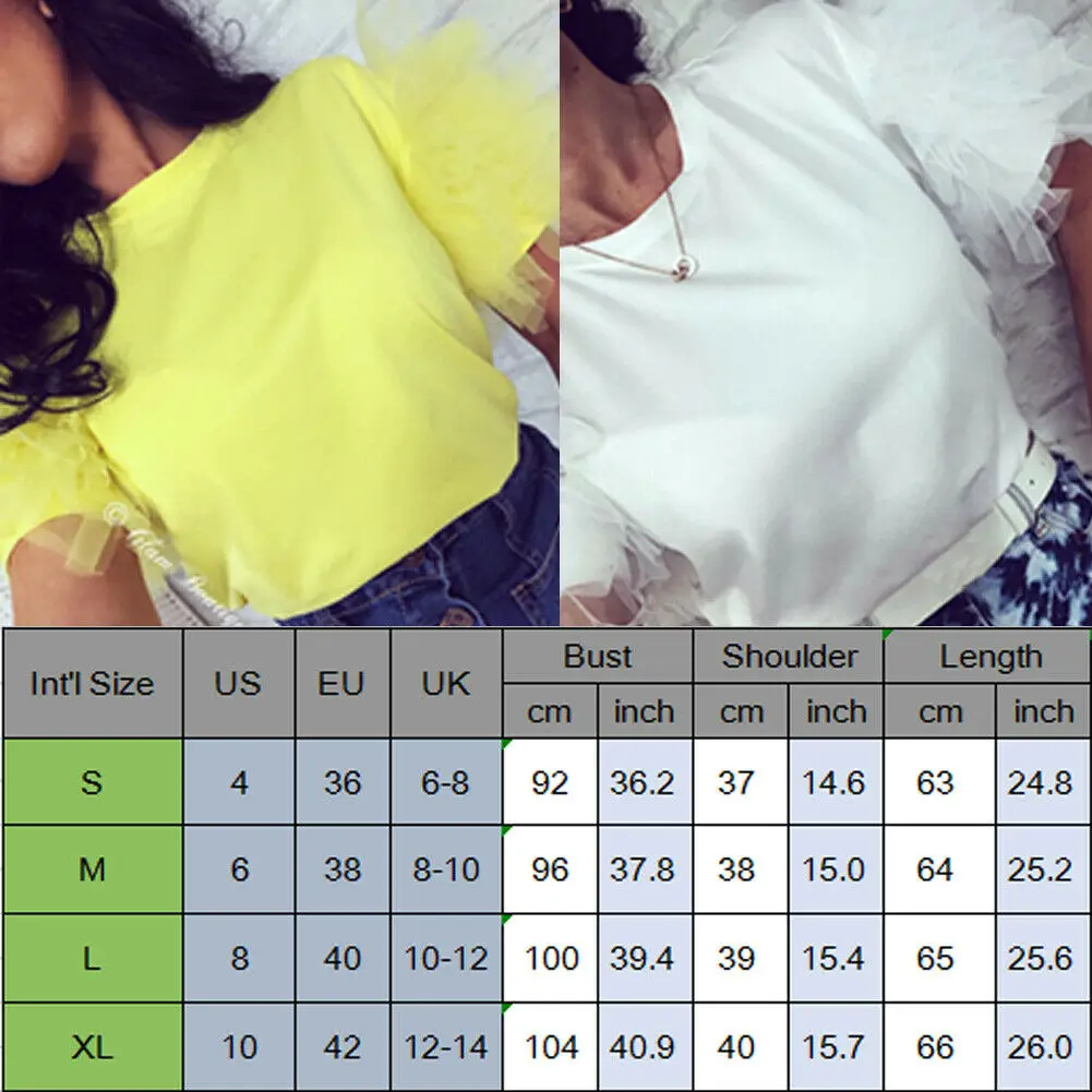 

Elegant Women Summer Layered Lace Tulle Ruffle Short Puff Sleeve Shirt Ladies Loose Casual Blouse Top