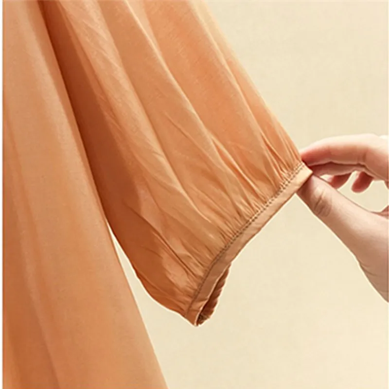 

Women New Solid Color Chiffon Shirts Mid-Long Sleeve Casual Loose Style Off Shoulder With Flower Decorations Tops Shirt Blouse