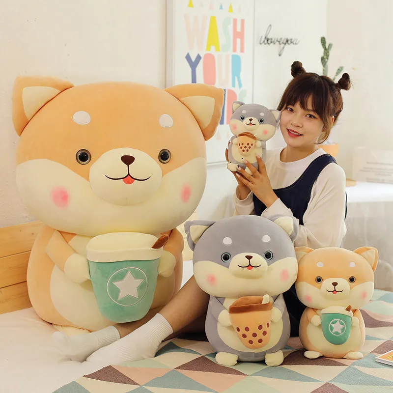 

Creative Milk Tea Dog Plush Toy Doll Cute Plush Filling Four Side Elastic Sleep Pillow Doll Birthday Gift Toy House Toy Decorate