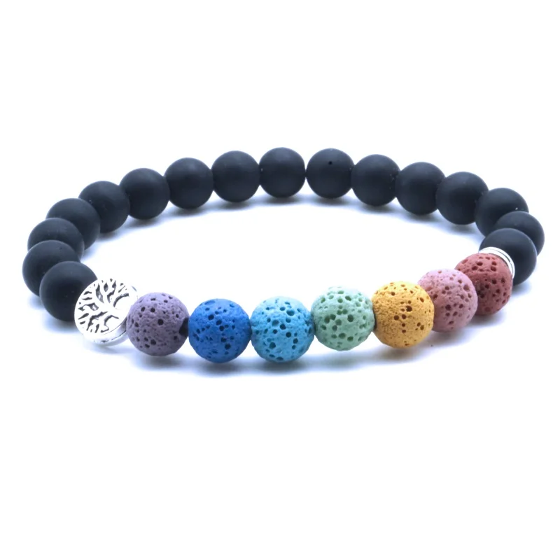 Древо жизни 8 мм Красочные семь чакр лавовый камень браслет &quotсделай сам&quot с