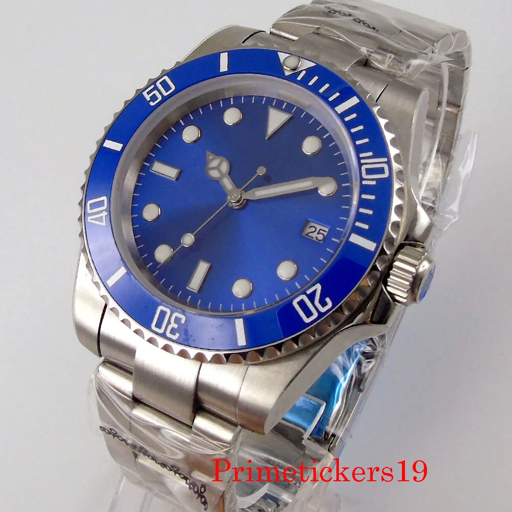 

40MM Stainless Steel Sterile Blue Dial NH35A MIYOTA 8215 PT5000 Automatic Men's Wristwatch Sapphire Crystal Screw Down Crown