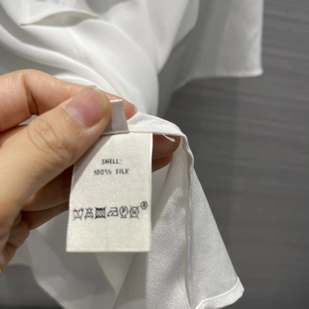 

Luxury 100% Silk Blouse for Women Summer New 2021 Lapel Drop Shoulder Loose White Blouse High-end Brand Short Sleeve Blouse Lady