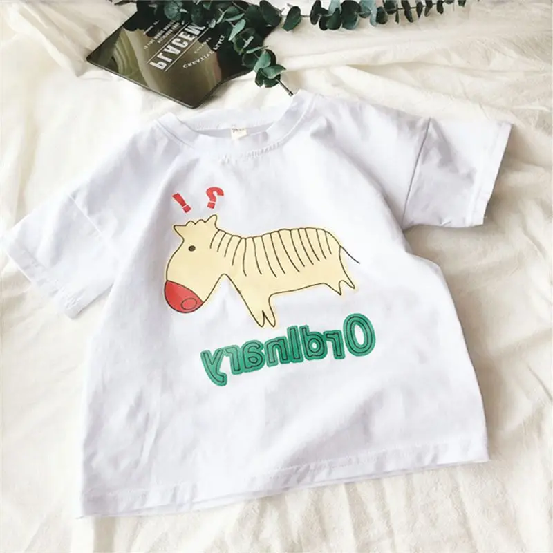 

Kid's Short-sleeved t-shirt Cute Cartoon Applique Tops Round Neck Bottoming Tops Summer Boys And Girls Kid's Clothing