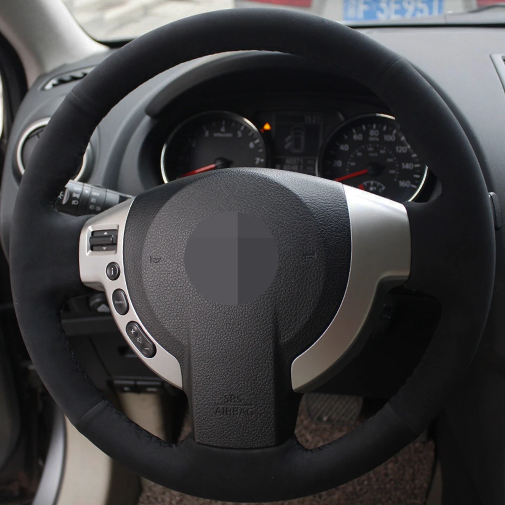Чехол рулевого колеса автомобиля DIY черная замша для Nissan Qashqai 2007-2015 Rogue X-Trail 2008-2013