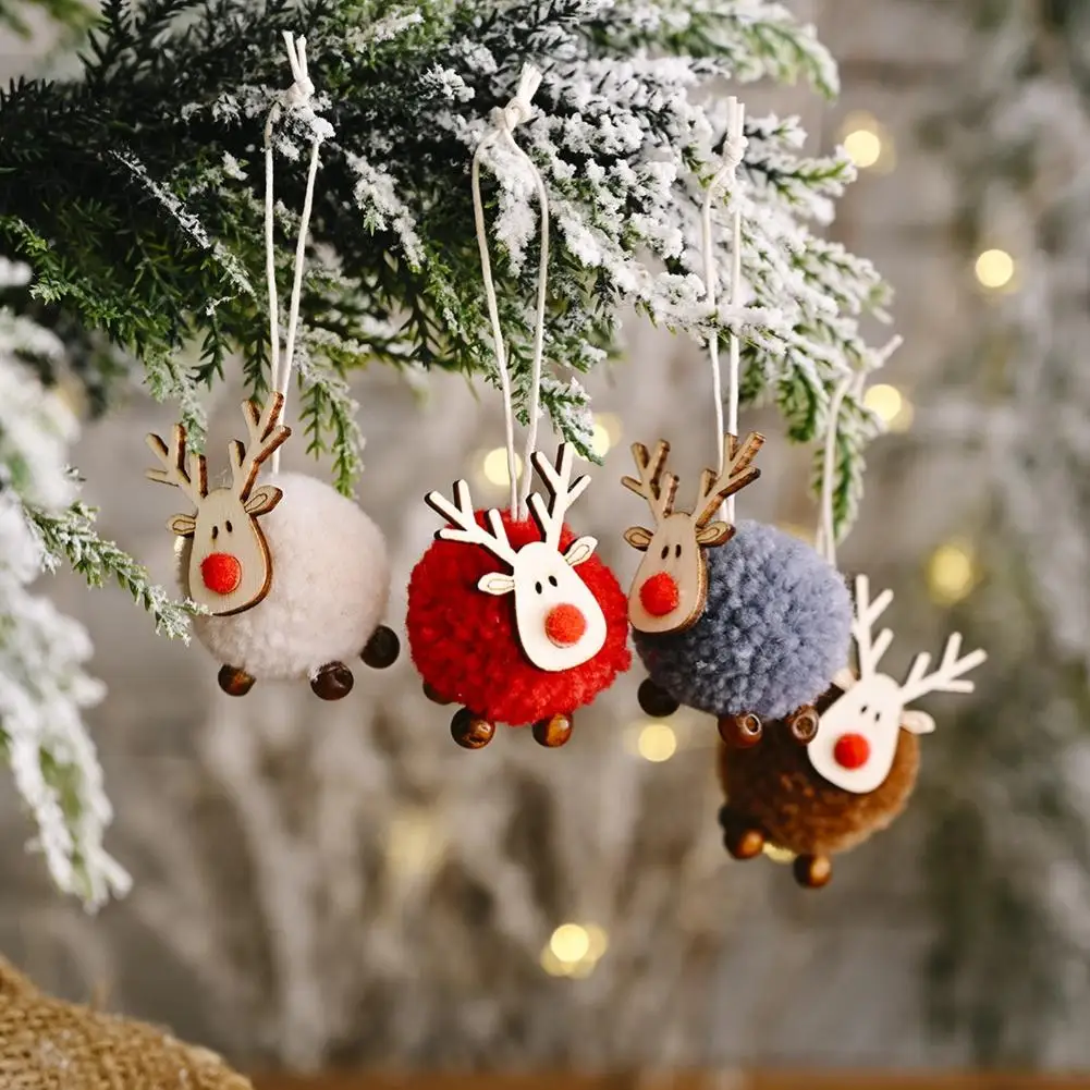 

2021 New YearCute Felt Wooden Elk Christmas Tree Decorations Hanging Pendant Deer Craft Ornament Christmas Decor for Home