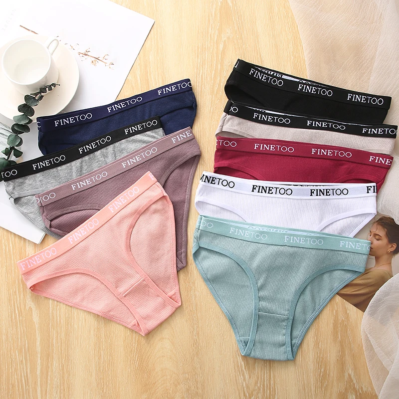 FINETOO 5 шт. / Компл. Хлопковые трусики женские M-2XL однотонное нижнее белье с буквами