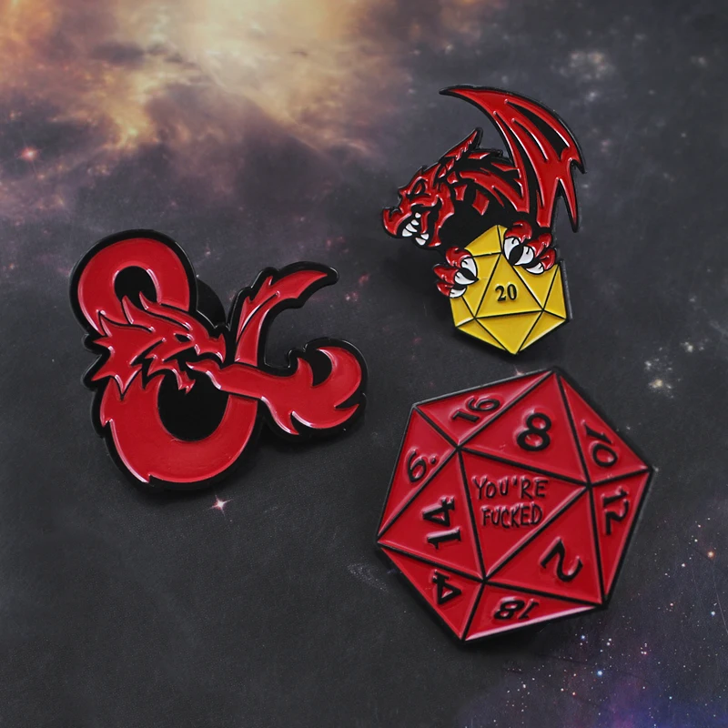 Эмалированные булавки D20 в виде красных подземелий и драконов Ты-Ф кед для