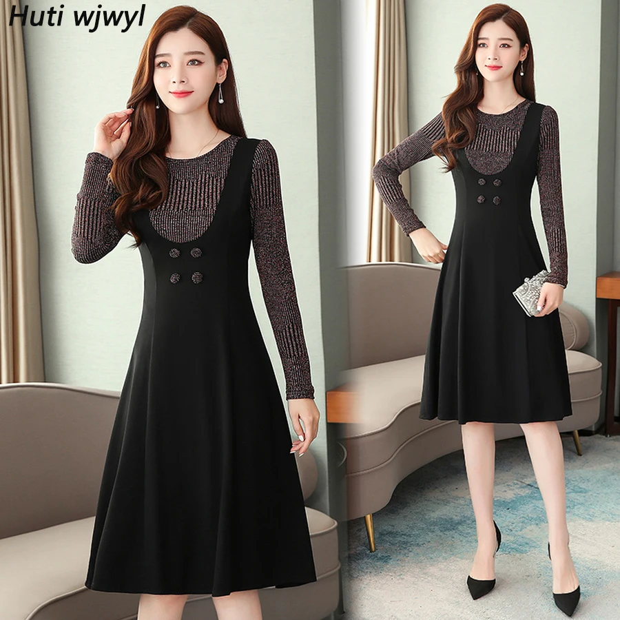 2021 в винтажном стиле Женские черные пикантные миди платья на осень и зиму новый 4XL