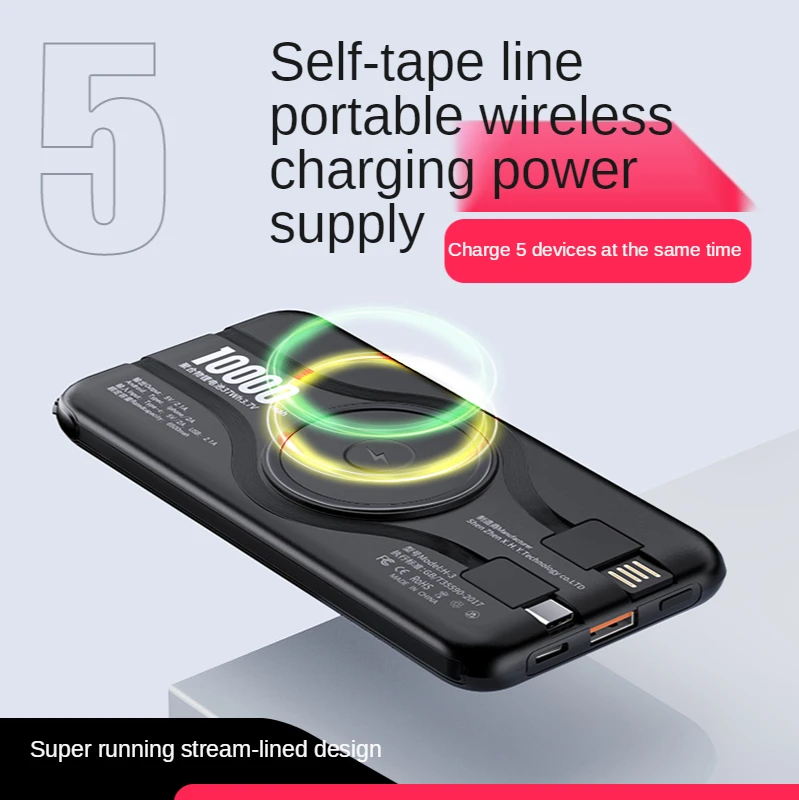 

Vogek Upscale PU Leather Digital Display 10000mah Power Bank for iphone Huawei Samsung Type C Phone Charger with Charging Cables
