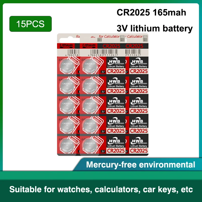 

15 шт., литий-ионные батарейки для Eaxell 3V CR2025 ECR2025 LM2025 DL2025 BR2025