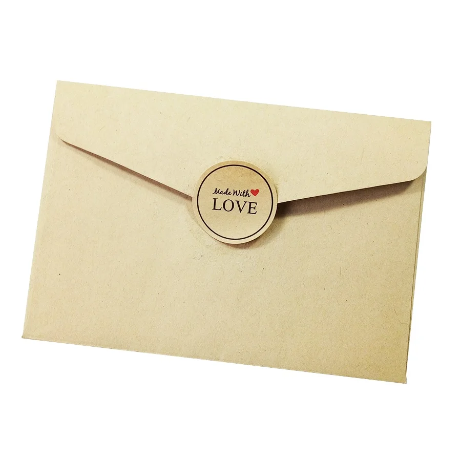 

100 Pcs Red Heart Hand made With Love Scrapbooking Kraft Paper Labels Envelopes Stickers Gift Packaging Seals label