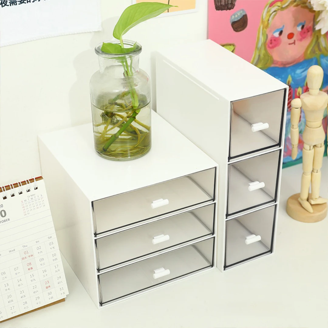 

Simple transparent drawer storage box stacking desktop organizer storage box girl heart large capacity kawaii stationery storage