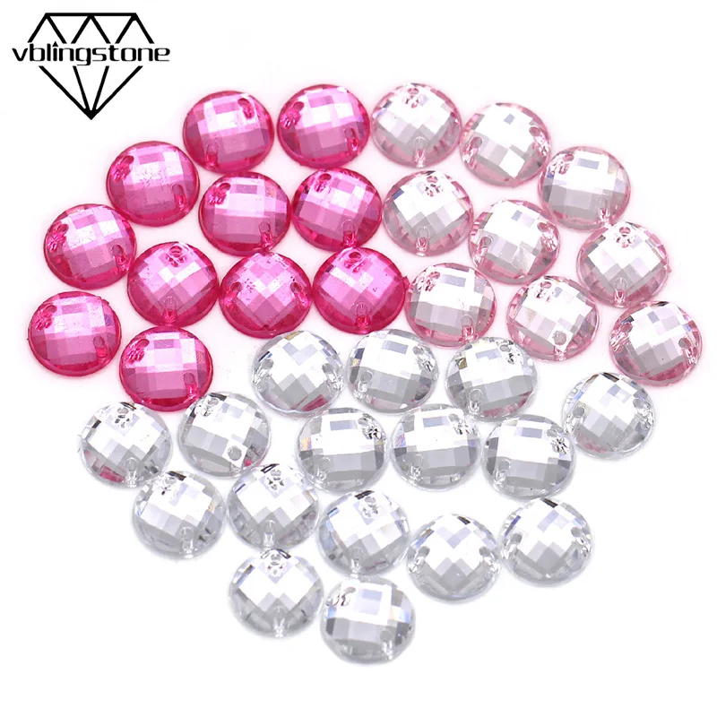 Круглые стразы с плоским основанием 100 шт. 2 отверстия Пришивные Кристальные