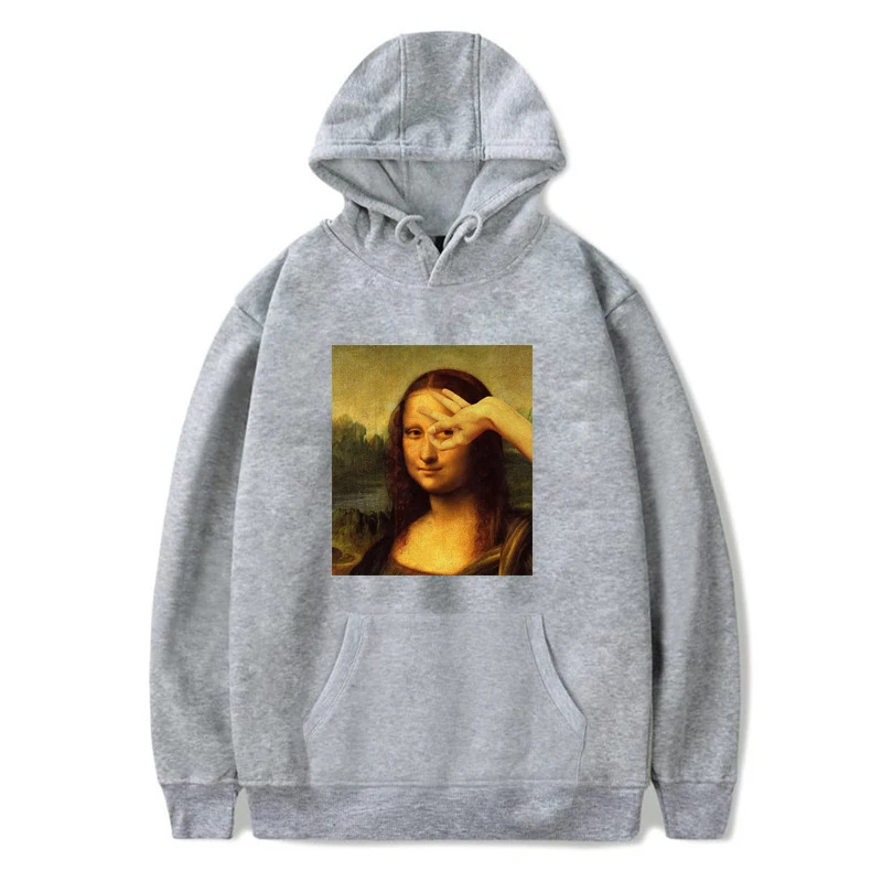 Mona Lisa cartoon funny print Men's sweatshirts Clothes Harajuku fashion Hip-hop Unisex Tops spoof Casual Streetwear Hoodies Men | Мужская