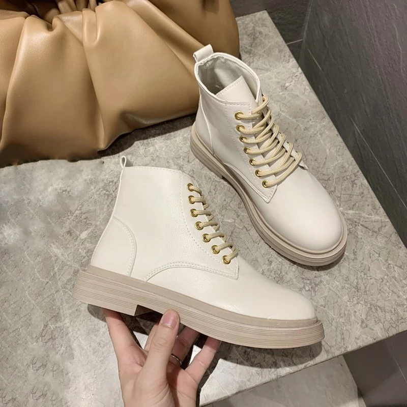 2022 soft PU Leather Ankle Boots Women Platform Motorcycle Booties Female Autumn Winter Shoes Warm Plush Goth Thick Short | Обувь