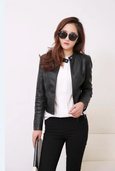 

Motorcycle leather clothes women's leather clothes short slim fit leather jacket small coat spring motorcycle clothes