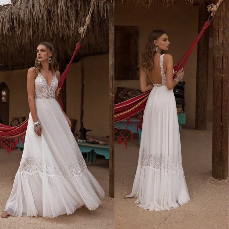 Кружевное пляжное свадебное платье UMK в стиле бохо сексуальные шифоновые