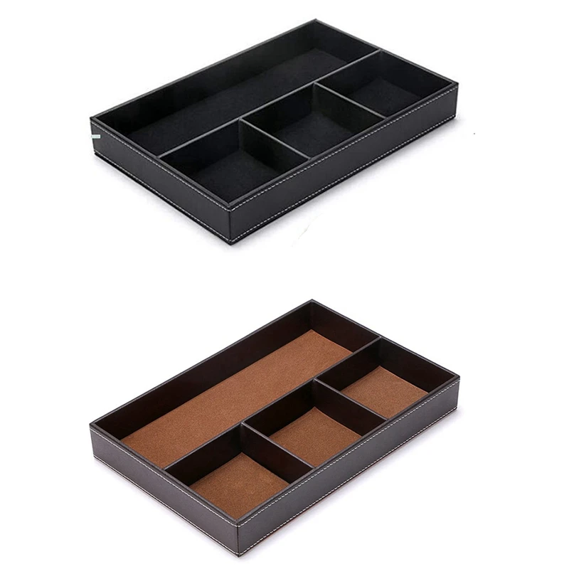 

4 Slots Desk Drawer Organizer, Pu Leather Drawer Storage Organizer Divider for Office Desk Supplies Value Collection and Accesso