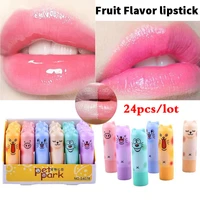 moisturizing fruit flavor colourless cartoon lip balm natural plant lip gloss fruit embellish lipstick makeup tools 24pcslot