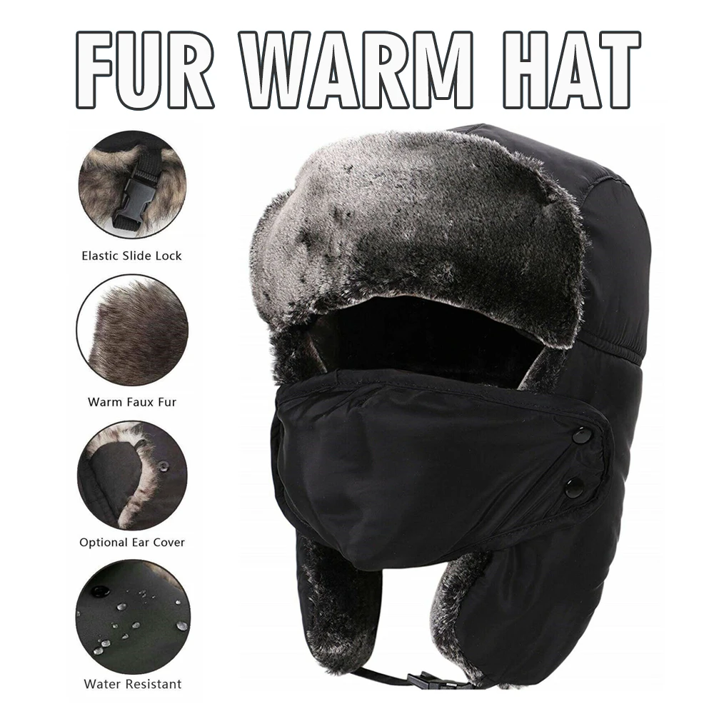 

1pc Unisex Winter Aviator Russian Trapper Hat Warm Faux Fur Trooper Cap W/Earflap Men Women Windproof Outdoor Warm Bomber Hats