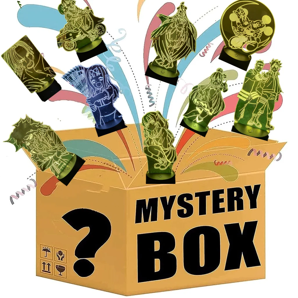 

LED Lamp 3D Night Light Blind Box Lucky Box 7 Color Change Lampara 2pcs Pattern+1pcs Black Base Lampara Luminaria Decor Lampe