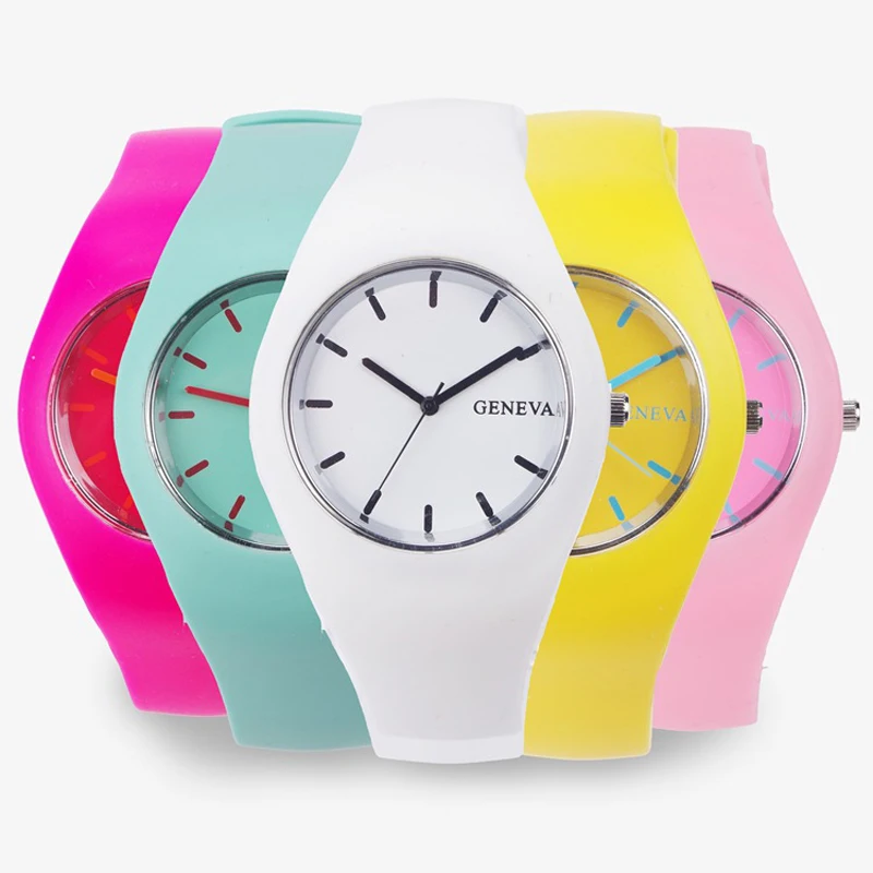 Женские модные повседневные спортивные цветные часы желе с силиконовым ремешком
