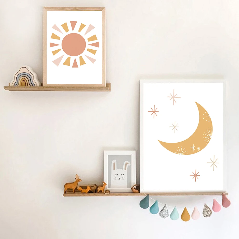 Кактус ABC Алфавит цифры Радуга облако настенная Картина на холсте скандинавские