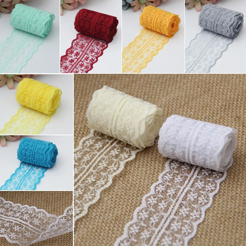 

10m Lace Ribbon Roll 4.5cm Wide Non-elastic Colorful Lace Diy Embroidery Decoration For Sewing Wrapping Wedding Кружево