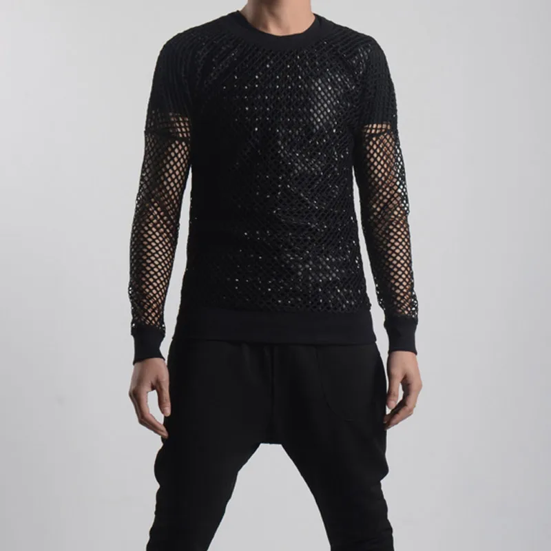 Футболка мужская Просвечивающая с длинным рукавом Готическая вырезами