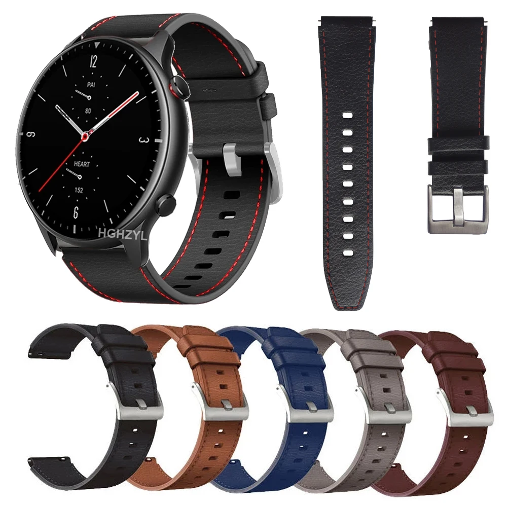 Ремешок из натуральной кожи 22 мм для Amazfit GTR2 2e Pace Stratos3 2 браслет Samsung Galaxy Watch 3 45 S3 -