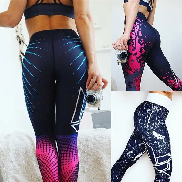 

Digital geometric print hip-lifting elastic high-waist leggings women