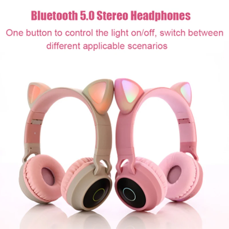 Шумоподавляющие LED наушники с кошачьими ушами молодежные Bluetooth 5.0 детские