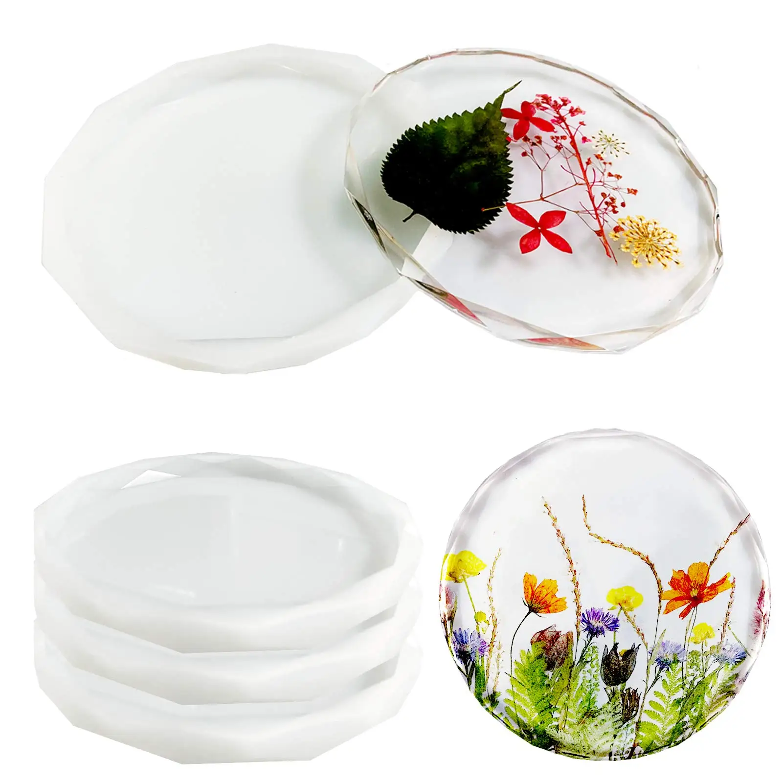 

4pcs/set Coaster Molds For Resin Casting Diamond Edge Epoxy Cups Mats Silicone Molds Agate Slice Home Decoration