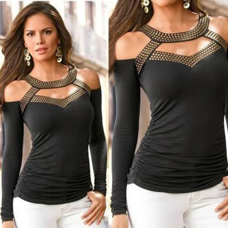 Сексуальные футболки с длинными рукавами Для женщин плеча Горячая основы для