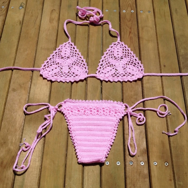 Ручная работа бразильские бикини Для женщин Купальники Холтер кроше на