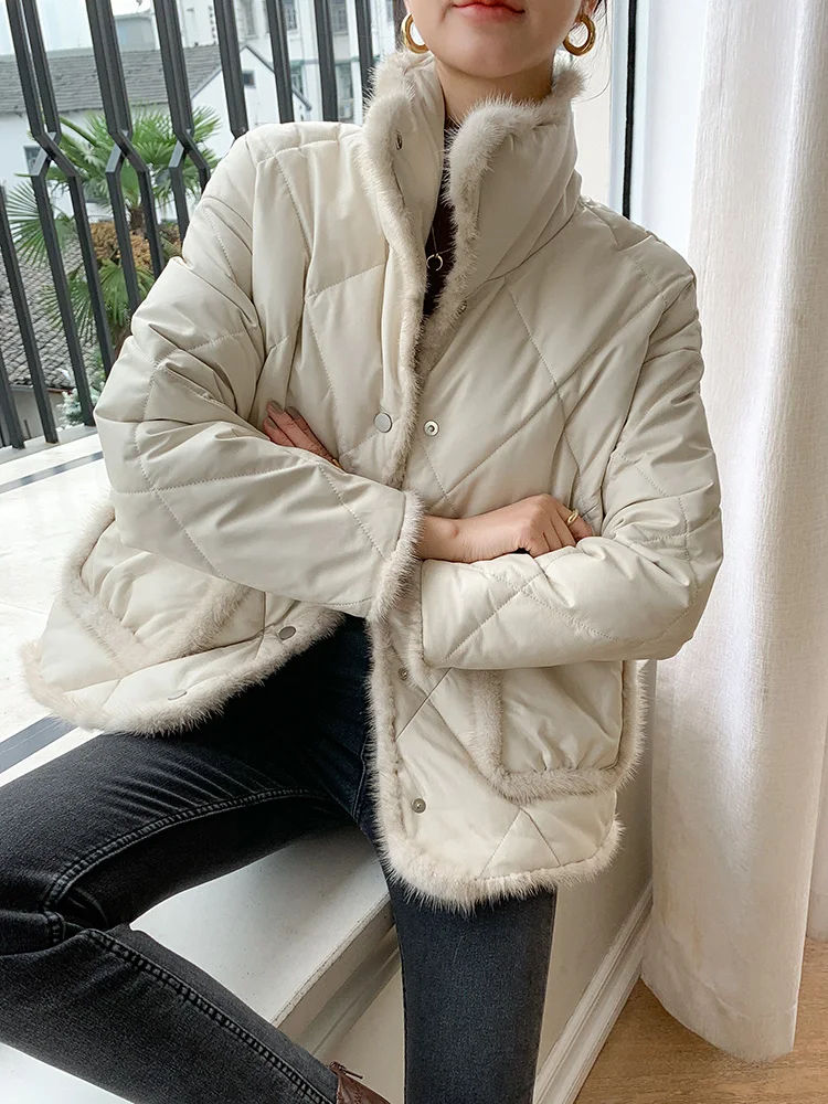

JCHB 2021 High Quality Real Sheepskin Coat Female 95% White Goose Down Jacket Short Parkas Woman Mink Fur Winter Femme Veste Pp