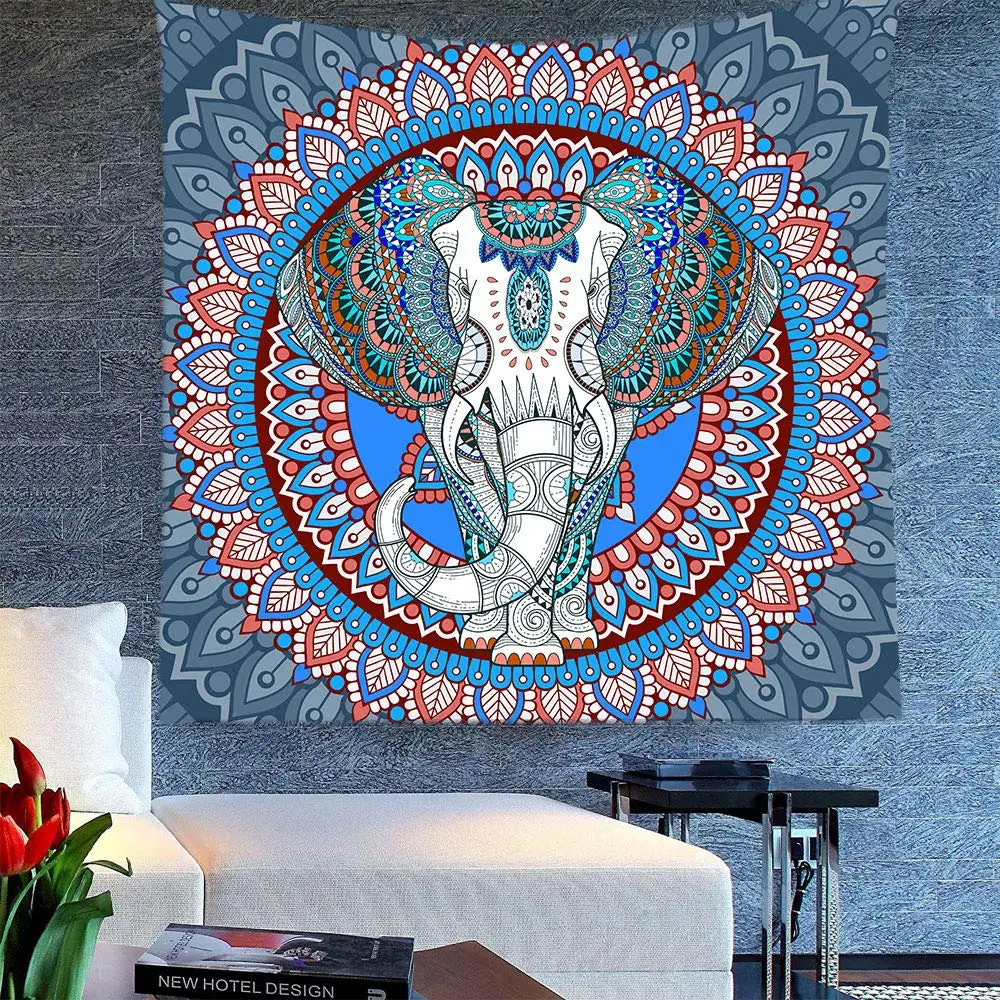 Этнический Слон Синий Серый настенные гобелены индийские гобелены|Декоративные