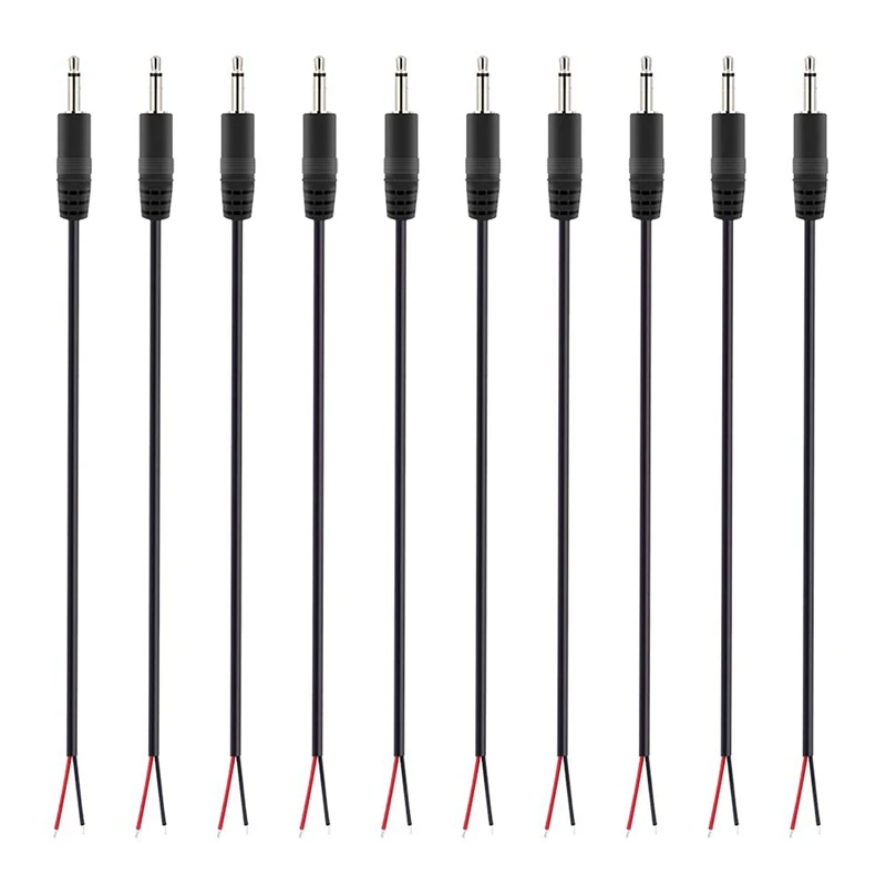 10Pcs Replacement Male Plug to Bare Wire Open End TS 2 Pole Mono 1/8inch 3.5mm Plug Jack Connector Audio Cable Repair