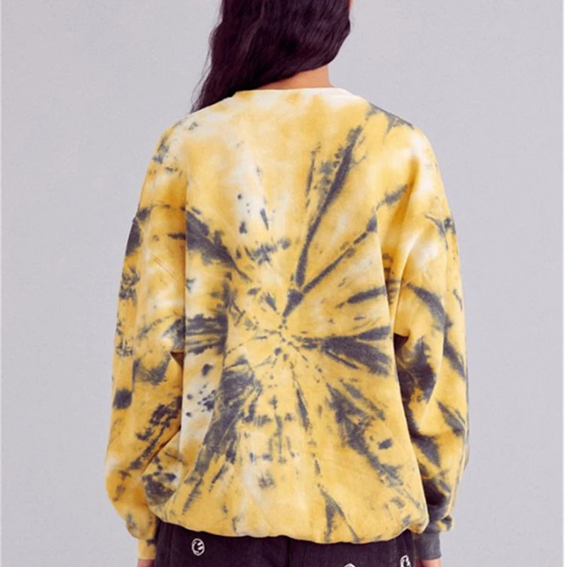 

Yellow Print Oversized Crewneck Sweatshirt Women Vintage Loose Casual Harajuku Long Sleeve Pullover Fashion Top 2021 Spring Fall