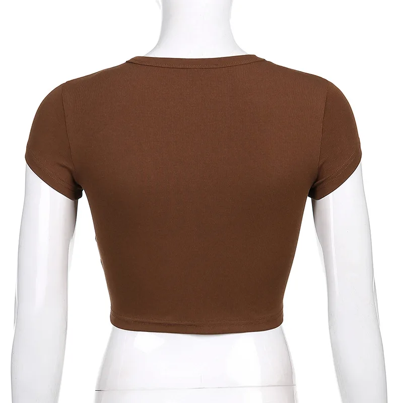 

Kawaii Vegan Print Women T-shirts Harajuku Cute Cartoon Graphics Summer Tee Female Short Sleeve Graphic Brown Crop Tops Clothes