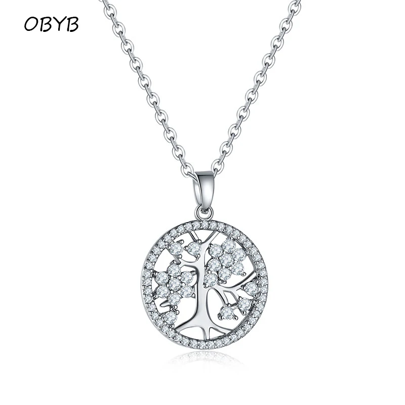 

New Fashion Tree of Life Crystal Round Small Pendant Necklace Silver Jewelry Collier Elegant Women Jewelry Gifts Dropshipping
