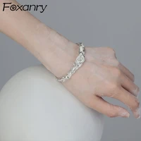 foxanry 925 stamp bracelets new trendy elegant couples creative irregular texture bangles party jewelry gift for women