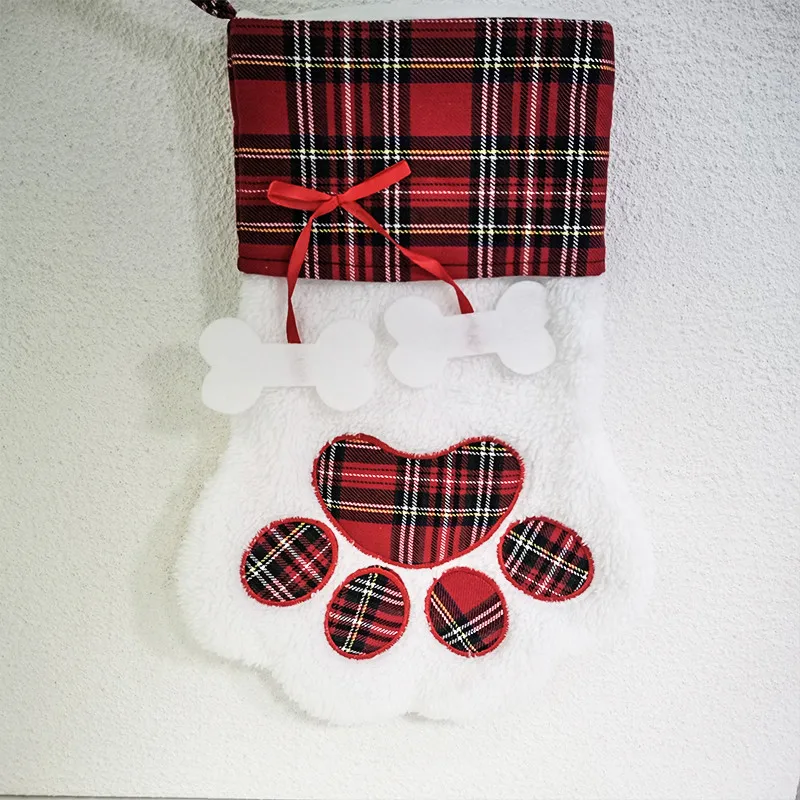 10 unids/lote gato perro pata de calcet&iacute;n de Navidad decoraci&oacute;n del copo de nieve de la huella patr&oacute;n de Navidad medias dulces bolsa de almacenamiento-3