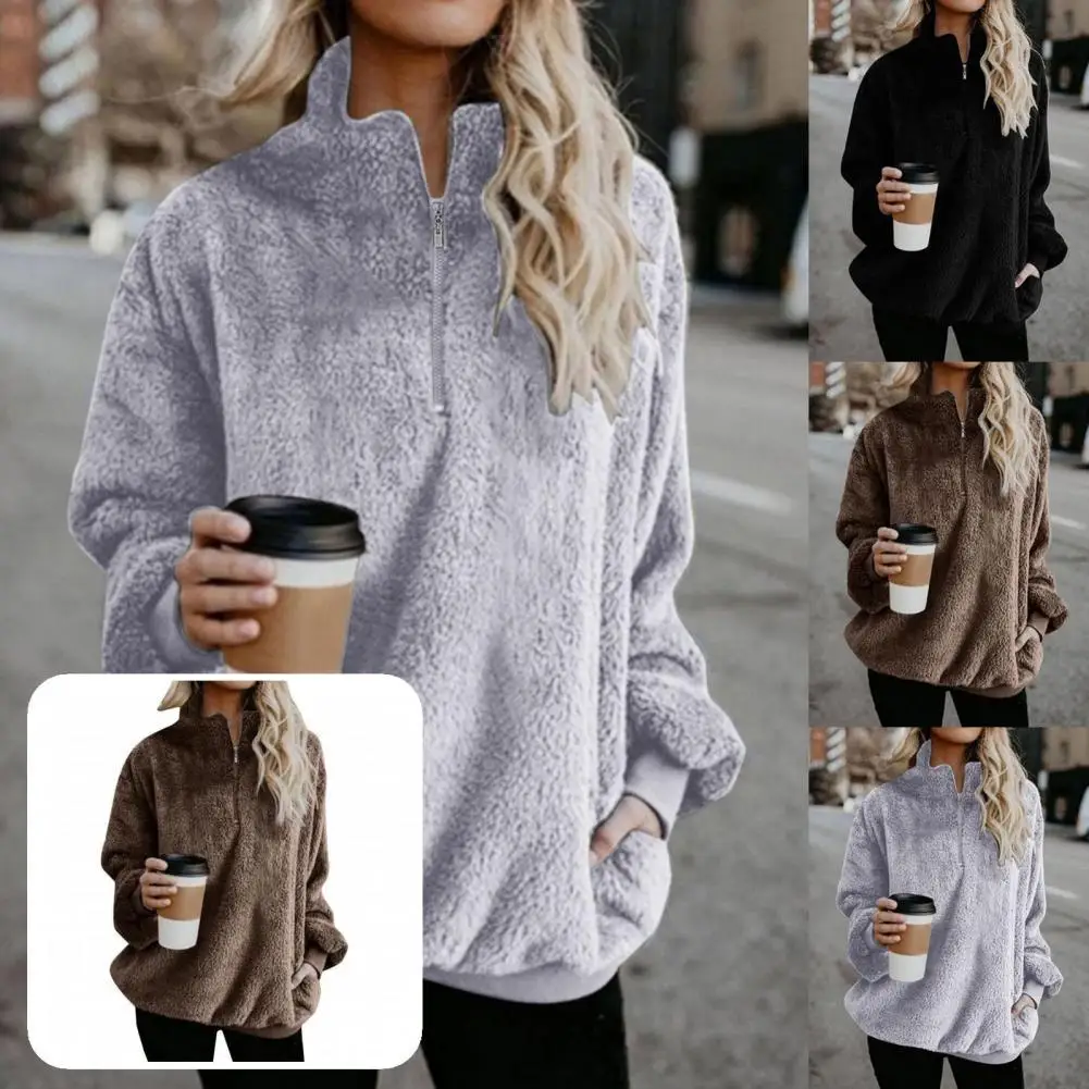 

Женская пушистая водолазка на молнии, с воротником-стойкой