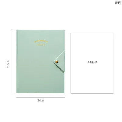 Винтажная папка с защелкой, качественная папка из искусственной кожи, А4, органайзер для документов, Сумка для документов - Цвет: MintGreen