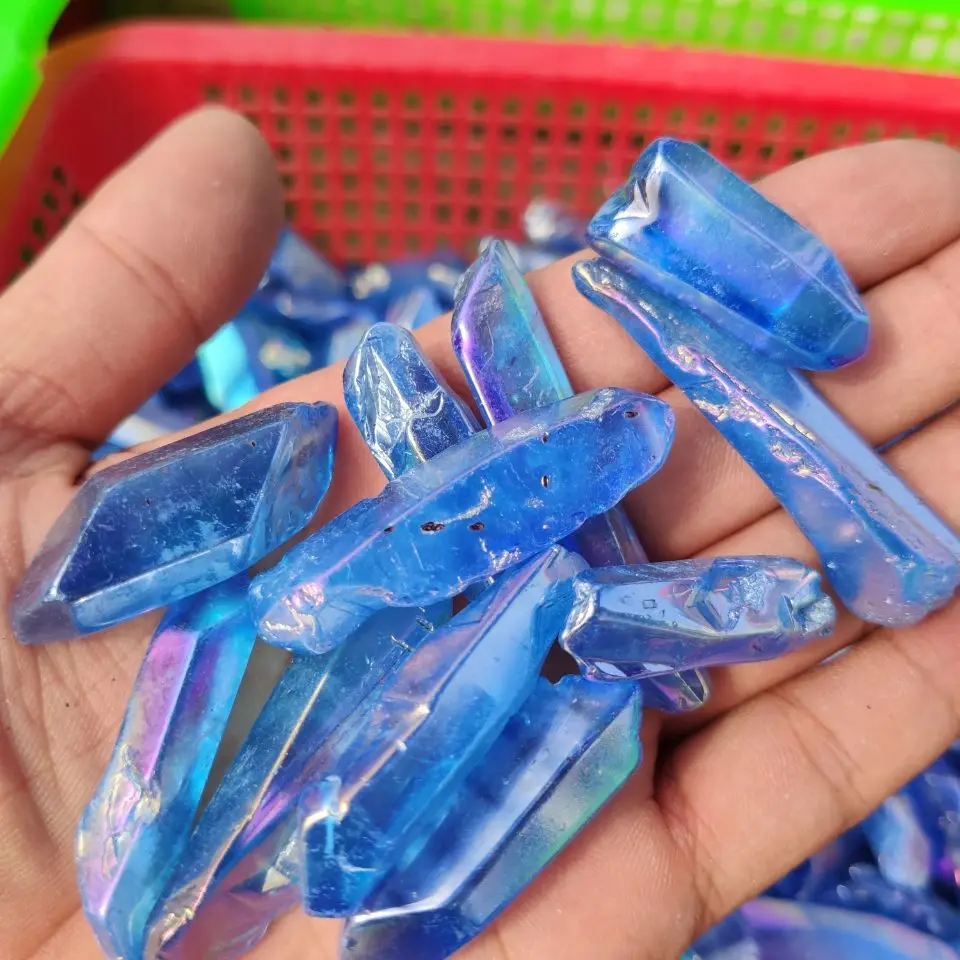 Редкий Титан Aqua Blue Aura кварцевый кристалл кластер исцеляющий Образец
