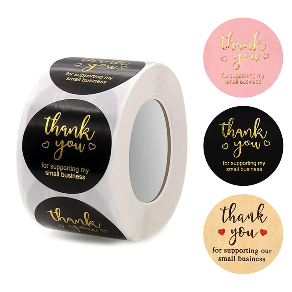 

Thank You For Supporting My Small Business Stickers 500pcs 1 Inch Gold Silver Stamping Black Pink Package Gift Box Decoration