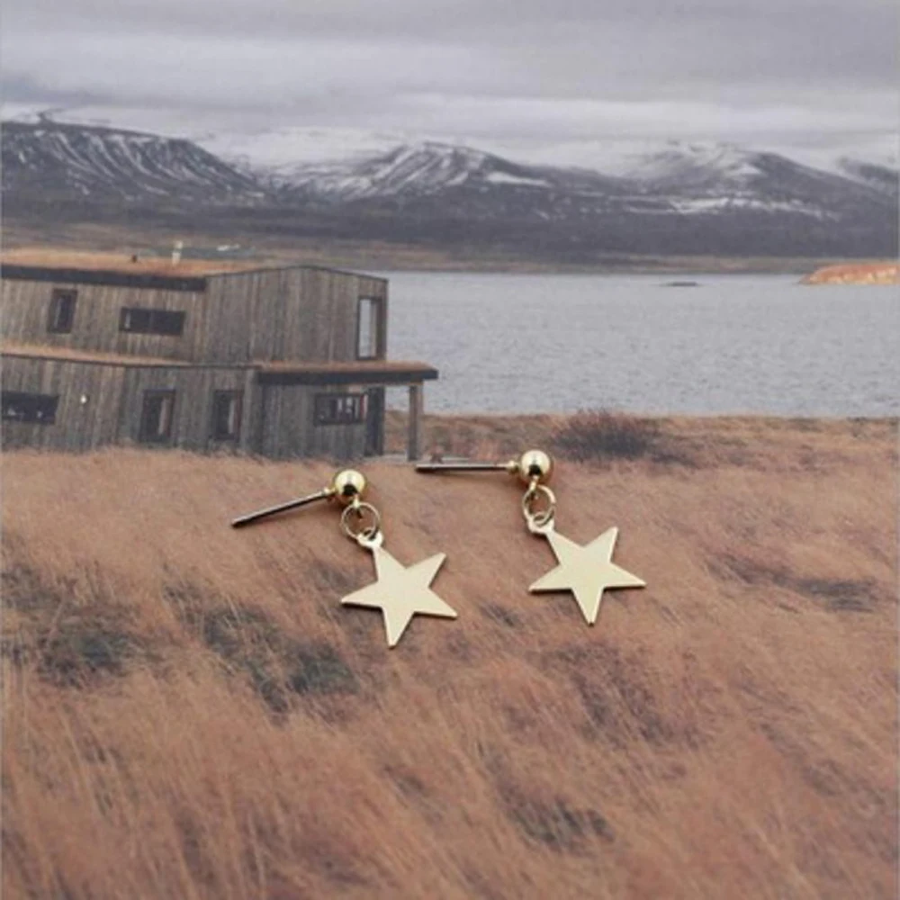 Simple Gold Color Star Stud Earrings for Women Brincos Oorbellen Boucle D'oreille Pendientes Aretes De Mujer Modernos | Украшения и