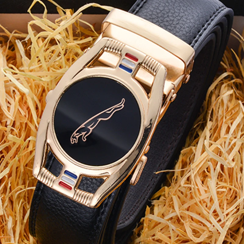 

Leather Belts for Men 3.5cm Width Sports car Brand Fashion Automatic Buckle Black Genuine Leather Belt Men's Belts Cow